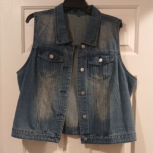 Distressed Denim Sleeveless Vest